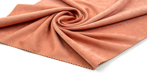 Salmon suede square fabric cutout isolated on white background