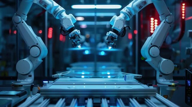 Two robots working together to shape and machine a piece of metal