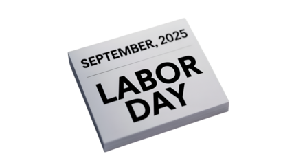 September 2025 labor day calendar page reminder for holiday celebration and promotional events use on transparent background