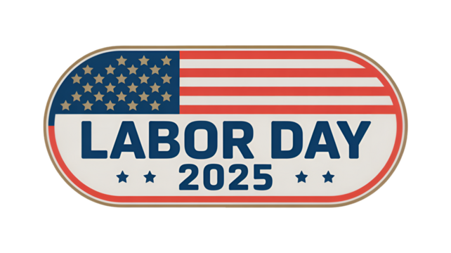 Celebrate labor day 2025 with this patriotic american flag inspired badge for your designs today on transparent background