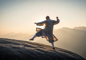 Shaolin Monk Practices the Drunken Style