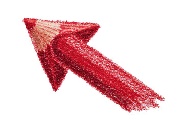 A vibrant red arrow, shaped like a crayon, points upward and right.  Textured, hand-drawn style