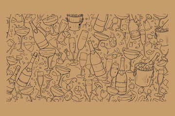 Obraz premium Whimsical hand drawn doodle pattern of many cartoon characters