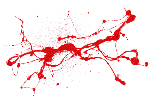 Abstract explosion of crimson and pale pink.  Splashes and streaks radiate outward from a central cluster.  Intense color contrast against a black background