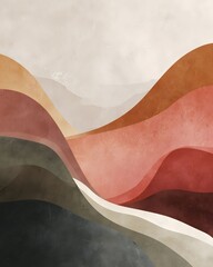 Obraz premium A contemporary abstract art representing ambition and mountains it features soft organic shapes gradually expanding outward in layers of earthy tonesbeige terr.