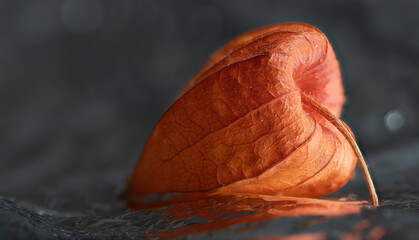 Close-up Macro of Chinese Lantern Physalis with Textured Veins