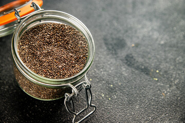 Chia seeds healthy superfood tasty snack fresh delicious gourmet food background on the table...