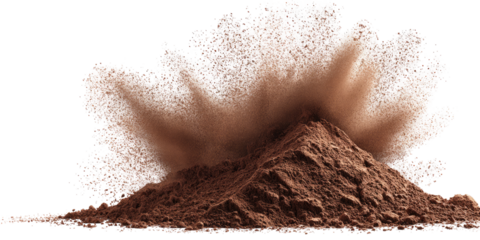 Brown powder erupting in a dramatic cloud