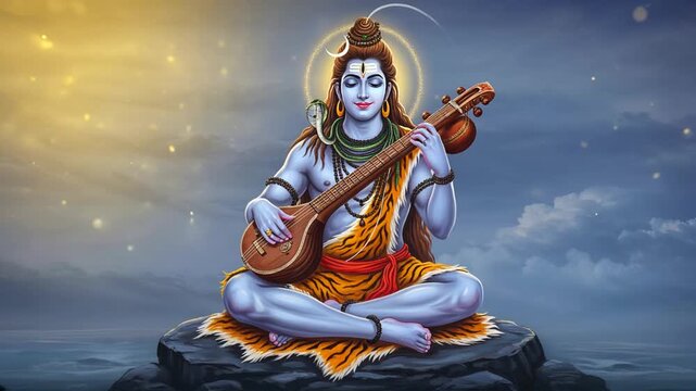 Divine Lord Shiva with Veena &ndash; Symbol of Music, Meditation, and Spiritual Energy