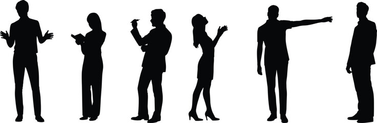 Business people silhouettes, office workers communication, corporate discussion, professional team interaction, teamwork illustration, modern company staff, leadership, collaboration, management 