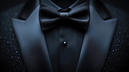 Elegant Formal Wear: A close-up shot of a sophisticated, meticulously crafted tuxedo, showcasing a luxurious bow tie. The image is a masterclass in luxury and formal aesthetics.
