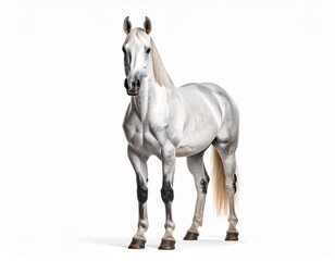 Obraz premium Majestic Horse Portrait: A graceful and powerful horse stands poised, its gleaming coat radiating an aura of pride and elegance. Witness the embodiment of strength and beauty.