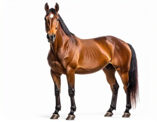 Obraz premium Majestic Horse Portrait: A striking studio portrait captures the elegant poise of a chestnut horse, with its sleek coat and noble presence, against a clean backdrop.