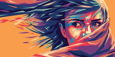 Naklejka premium the girl with a scarf