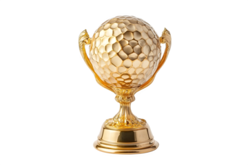 Golden egg shaped trophy with handles isolated on transparent background