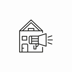 house with loudspeaker announcement icon sign vector