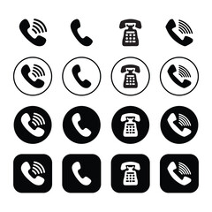 Telephone icons set communication phone call symbols in multiple modern styles flat outline filled design collection for technology and business use