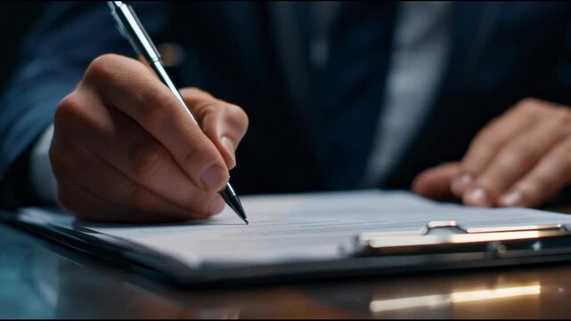 Hand sign paperwork, symbolizing the finalization of a strategic partnership contract or joint venture.