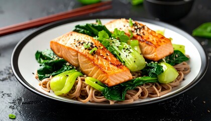 Miso salmon with soba noodles and bok choy
