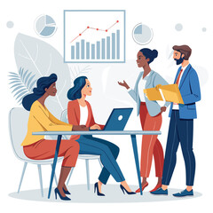 Dog Illustration Depicting Diversity and Inclusion in a Corporate Boardroom Setting Emphasizing Teamwork Leadership and Representation in Business Created with Adobe Illustrator