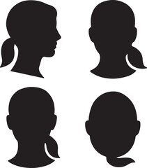 woman head silhouette set side, front, top and rear views vector illustration