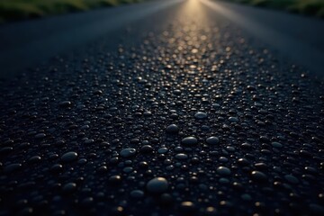 Deep black asphalt, showing granular texture and subtle shadows , subtle detail, coarse grain, asphalt texture