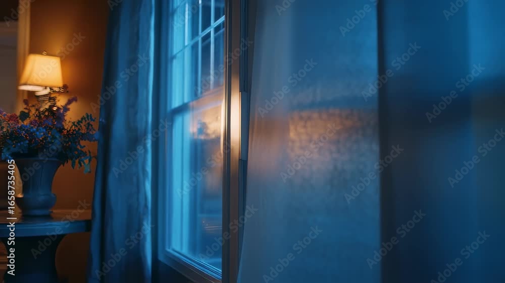 Aufkleber medium shot showing a smart home window gradually darkening in response to intense uv light with the