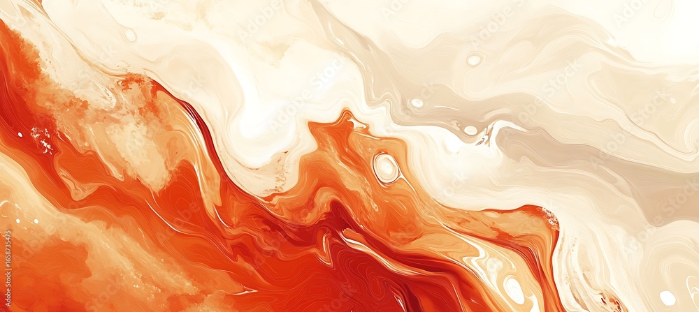 Aufkleber abstract fluid art painting with orange and cream colors modern design for backgrounds and textures 