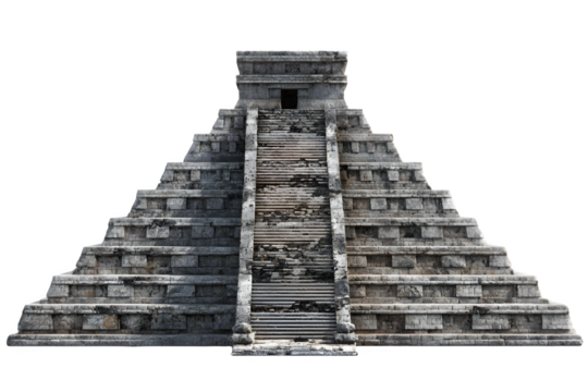 Ancient mayan pyramid structure isolated on transparent background