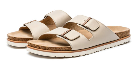 Pair of casual sandals isolated on clean white background for fashion and summer wear