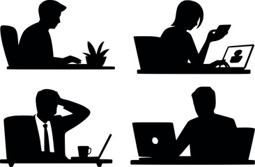 Remote Worker Silhouette Vector Set ? Modern Office Jobs Icons