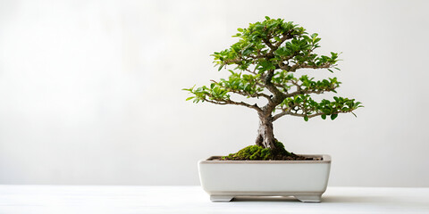 Small potted bonsai tree isolated on clean white background for natural decor