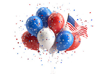 Patriotic balloons with american flag isolated on transparent background