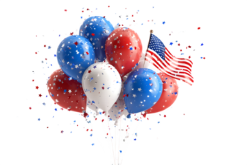 Patriotic balloons with american flag isolated on transparent background