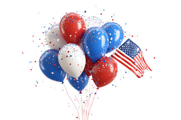 Patriotic balloons and american flag celebration isolated on transparent background