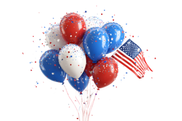 Patriotic balloons and american flag celebration isolated on transparent background