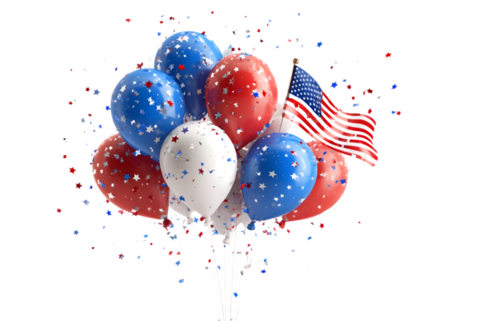 Patriotic balloons with american flag isolated on transparent background