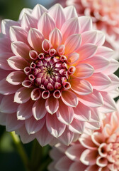 Fototapeta premium Close-Up of Delicate Pink and White Dahlia Flower Blossom