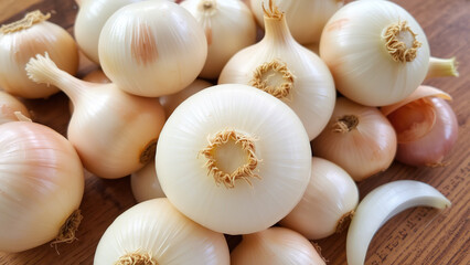 Onions on the market fresh vegetables food background concept healthy