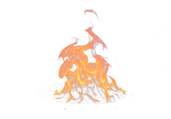 Fire flames isolated on white background PNG. Realistic burning flame cutout, fiery effect, hot blazing fire, bright flame element for design, heat, energy, danger, and explosion concepts