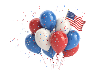 Patriotic balloons with american flag isolated on transparent background