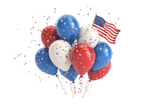 Patriotic balloons with american flag isolated on transparent background - Powered by Adobe