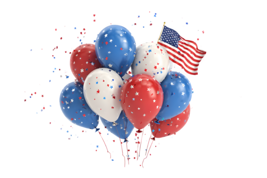 Patriotic balloons with american flag isolated on transparent background - Powered by Adobe