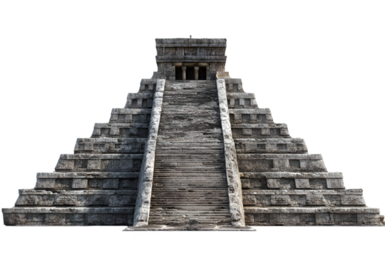 Ancient mayan pyramid structure isolated on transparent background