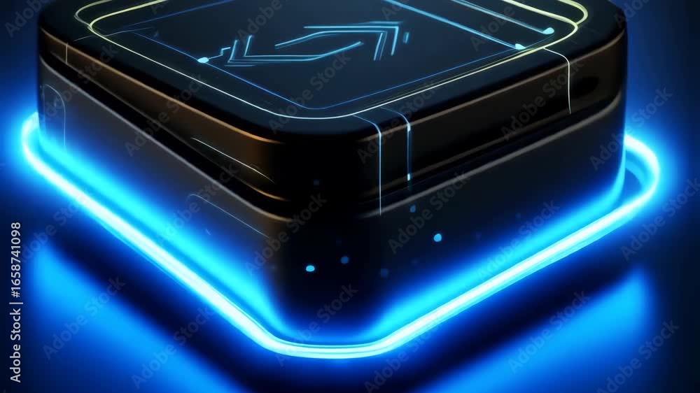 Poster futuristic glowing cube: digital technology and data visualization