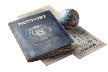 Passport tickets and globe isolated on transparent background