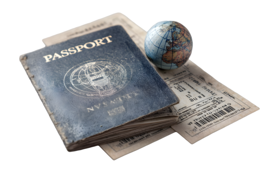Passport tickets and globe isolated on transparent background - Powered by Adobe