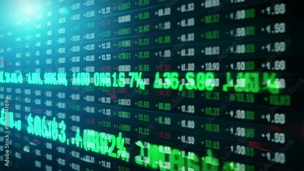 Poster dynamic stock market data display with green and red numbers