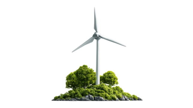 3D Wind Turbine with Green Trees – Renewable Energy and Sustainable Environment Concept