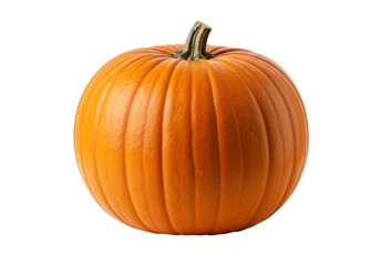 Obraz premium Pristine, vibrant orange pumpkin with short brown stem on a transparent studio background with ample negative space, concept of autumn harvest and abundance